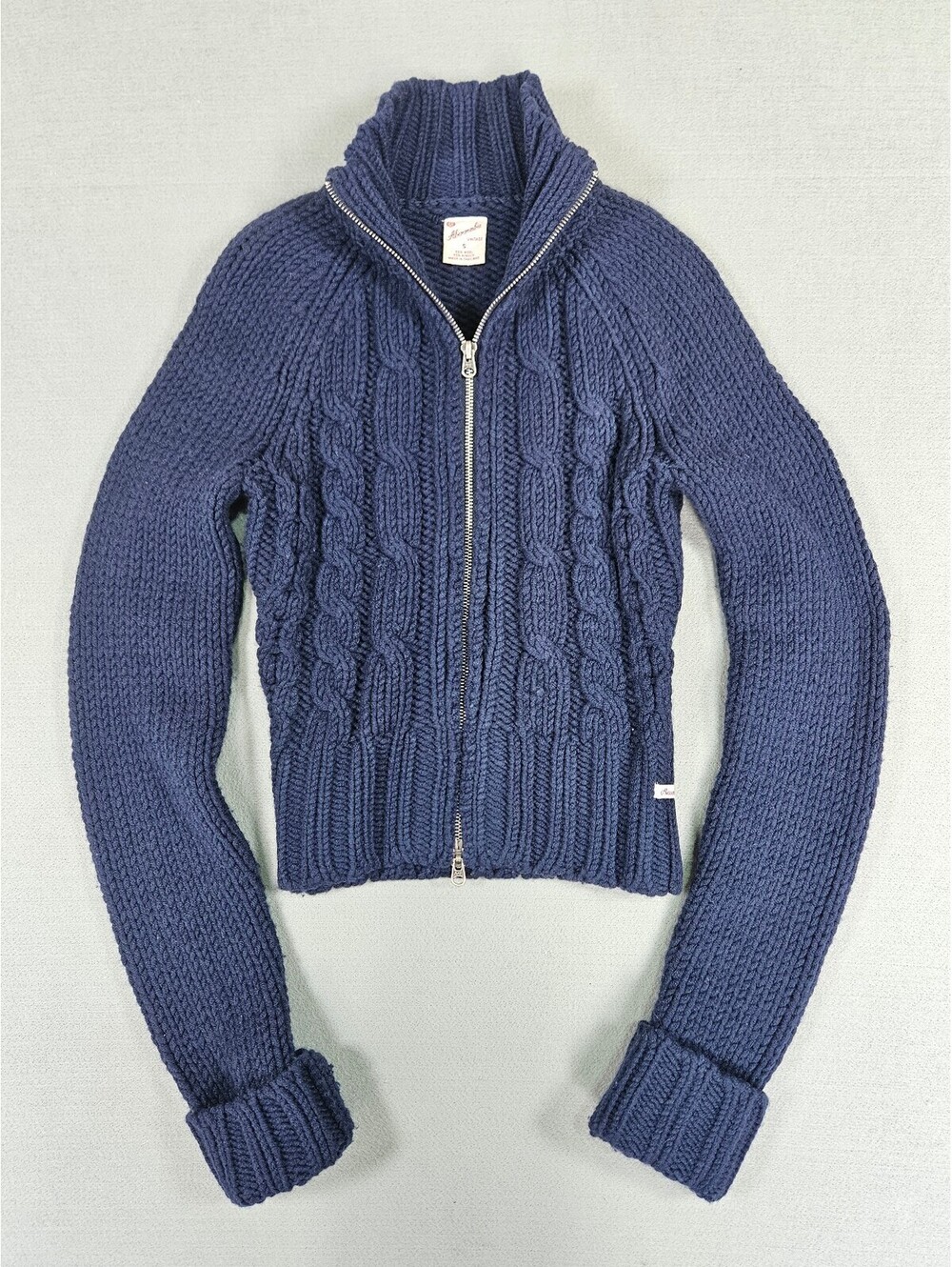 Abercrombie Vintage Blue Wool Cable Knit Zip Up Sweater S